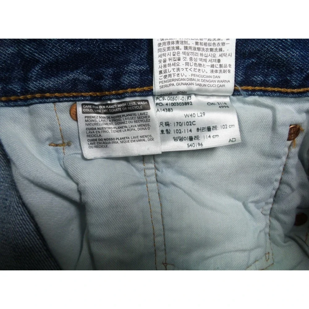 Levis 501 Jeans Mens Size 40 x 30 Blue Denim Classic Button Fly Straight Leg‎